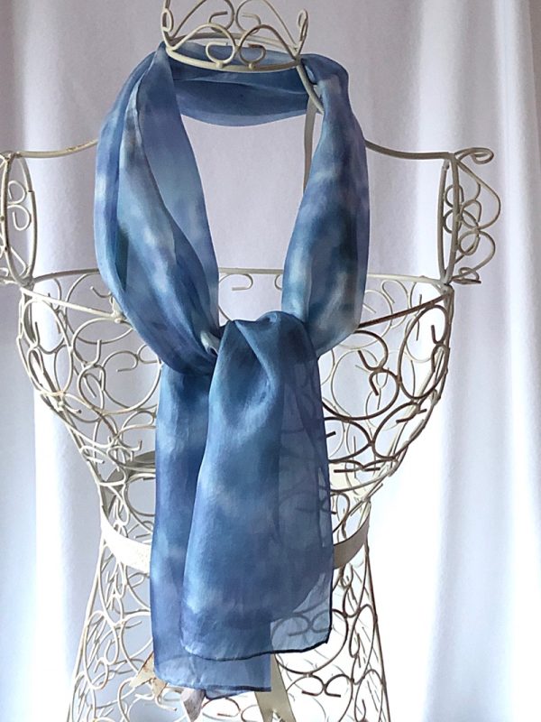 long dark blue and silver grey navy blue long scarf