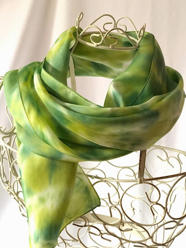 Very Long Lime Green Silk Scarf, Warm Feel Art On Silk Accessories