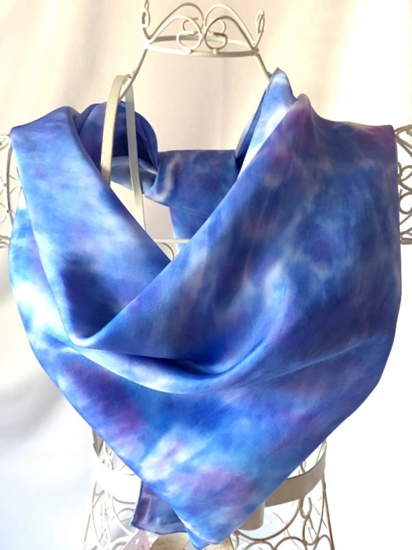 large blue square silk scarf, warm feel large blue square scarf